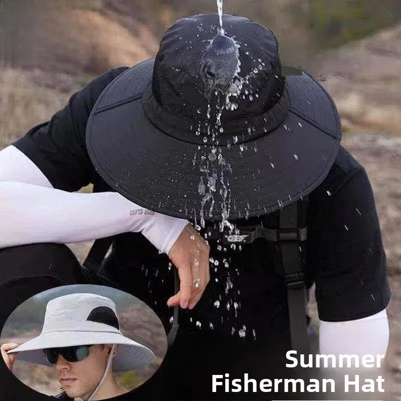 Outdoor Fishing Hat Men's Summer Rainproof Sunshade Quick-drying Waterproof Casual Style round Top Cap for Travel And Hiking
