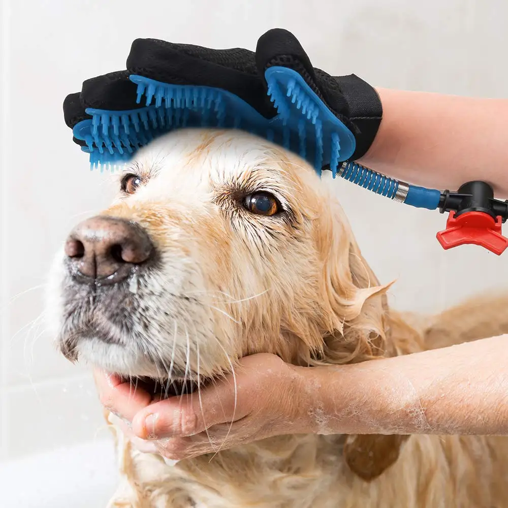 Pet Bathing Glove-type Nozzle, Dog Massage Shower, Anti-scratch and Bite-proof Scrubber, Combing Brush and Cleaning Tool