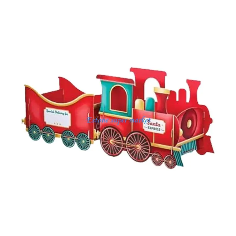

090B Christmas Tradition Whimsical Train Toy Decoration Name Stickers Roomy Gift Storage Festive Living Room Display