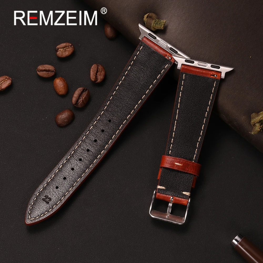 Ремешок из натуральной кожи для Apple Watch 38/40/41/42/44/45/46/49 мм, мужской браслет из воловьей кожи для iwatch 10 9 7 8 5 6 4 SE Ultra 3 2 1