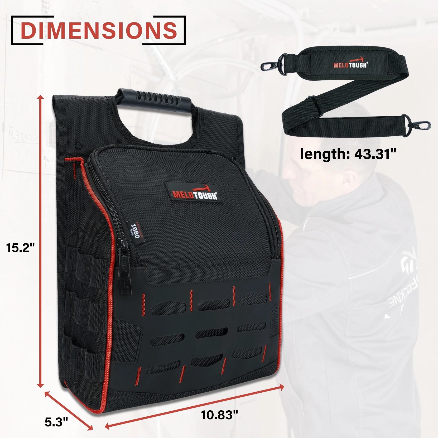 MELOTOUGH Electrician Tool Pouch with Shoulder Strap, Zippered Flip Cover Tool Pouch Bag with Multiple Storage Pockets