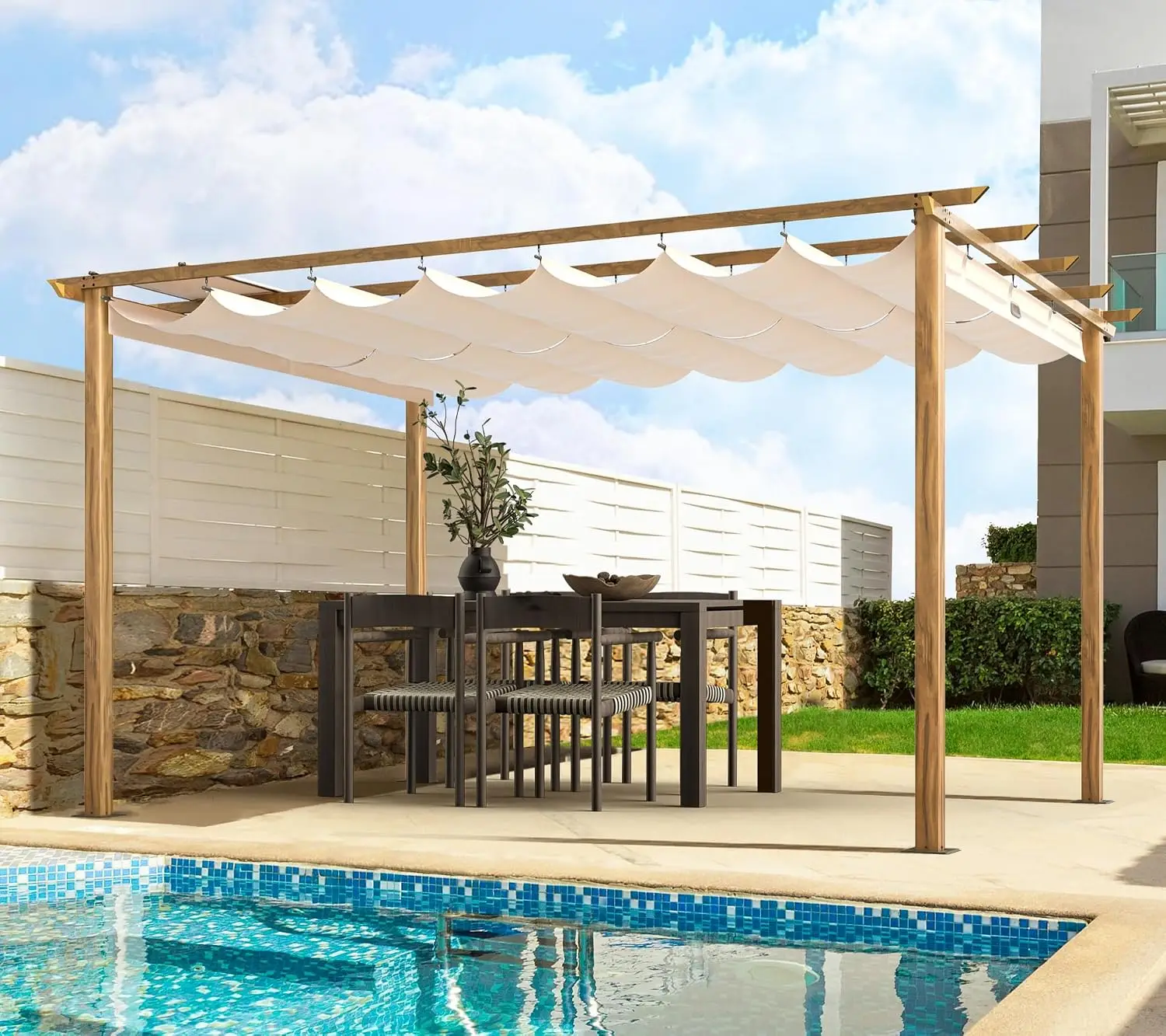10'x13' Retractable Pergola Sun Shade Canopy, Patio Aluminum Shelter for Backyard Garden Porch with Studs & Screws, Customized