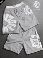 Men's and Women's Fitness Casual Shorts Streetwear 3D Puff Print Letter Graphic Polyester Multi‑Color Gray S‑2XL 1Pc 3