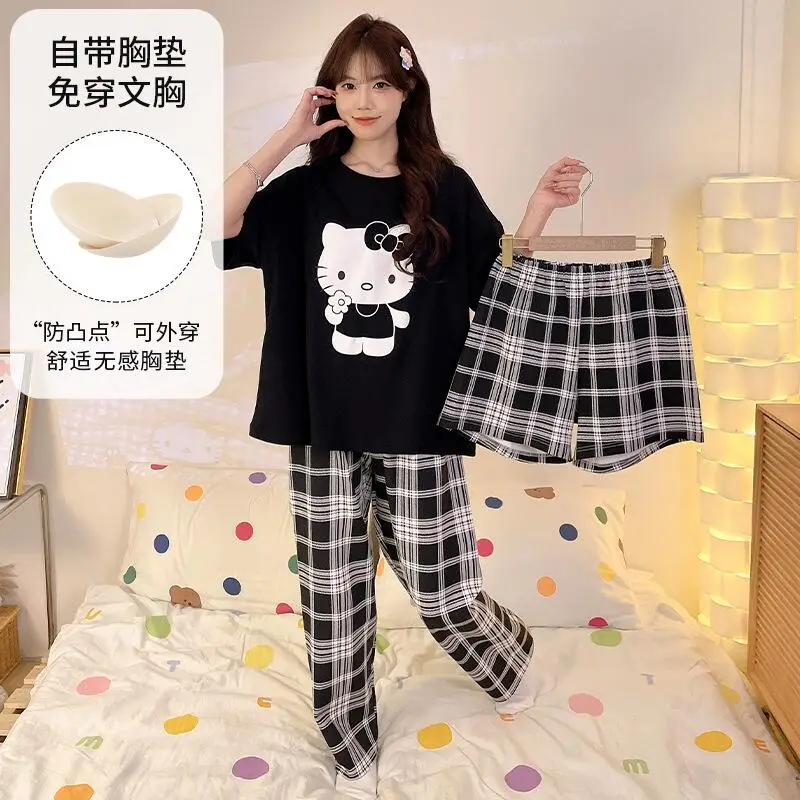 

Women's Short-Sleeved Short Pajama Set Women's Summer Korean Style T-Shirt Trouser Pullover Home Wear Girls Soft Three-Piece Set