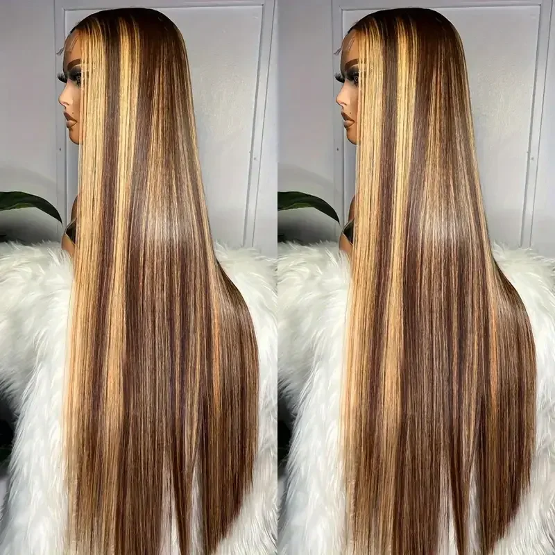 30 40Inch Bone Straight Ombre HD Colored 13x4 Lace Front Wig Brazilian 4/27 13x6 Highlight Human Hair Lace Frontal Wig For Women