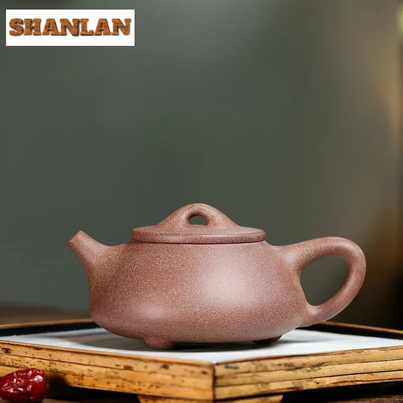 280ml Yixing Purple Clay Teapots Handmade Stone Scoop Phoenix Roar Pot Raw Ore Peach Blossom Mud Kettle Strainer Zisha Tea Set