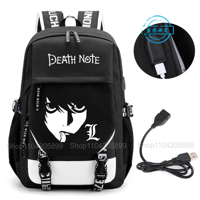 Death Note Backpack Anime Mochila Student School Book Bags Travel USB Port Black Bag Laptop Boys Gift - view 4
