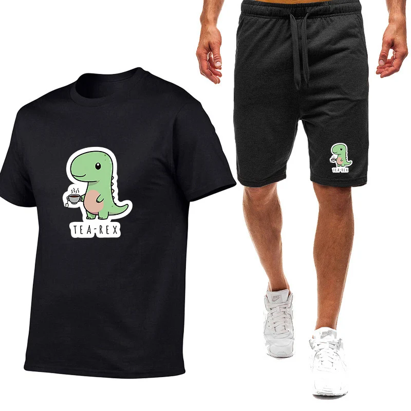 

Tea-Rex Dinosaur Logo Print Men's Summer 2025 Solid Color Bright Colors Eye Catching Round Neck T-shirt Pants Suits