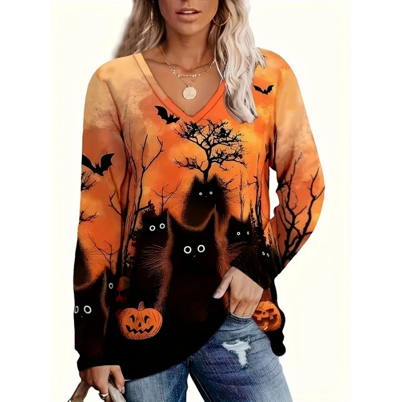 

Plus Size New Women's Fashion Halloween Print Pyjama Top Comfortable and Cute T-Shirt