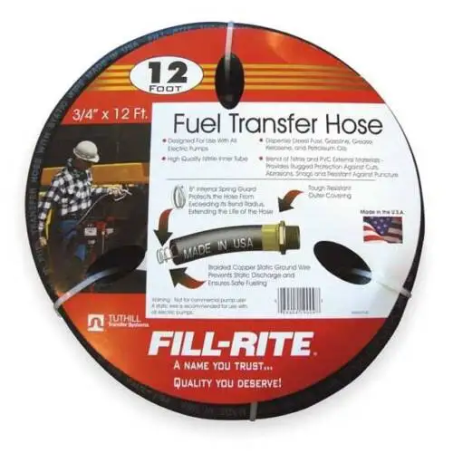 Fill-Rite Frh07512 Fuel Hose, 3/4 In X 12 Ft, Neoprene, Brass 3/4 In Mnpt X 89404190098