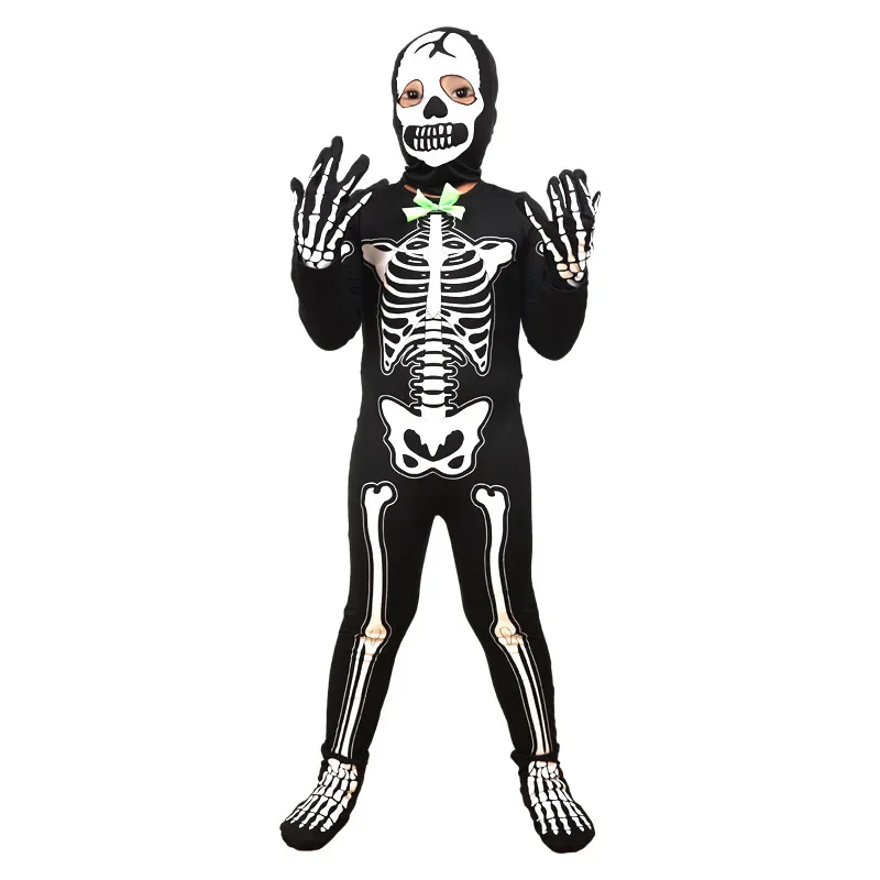 Unisex Boys Ghost Jumpsuit Halloween Costume Glow in the Dark Skeleton Costume For Children