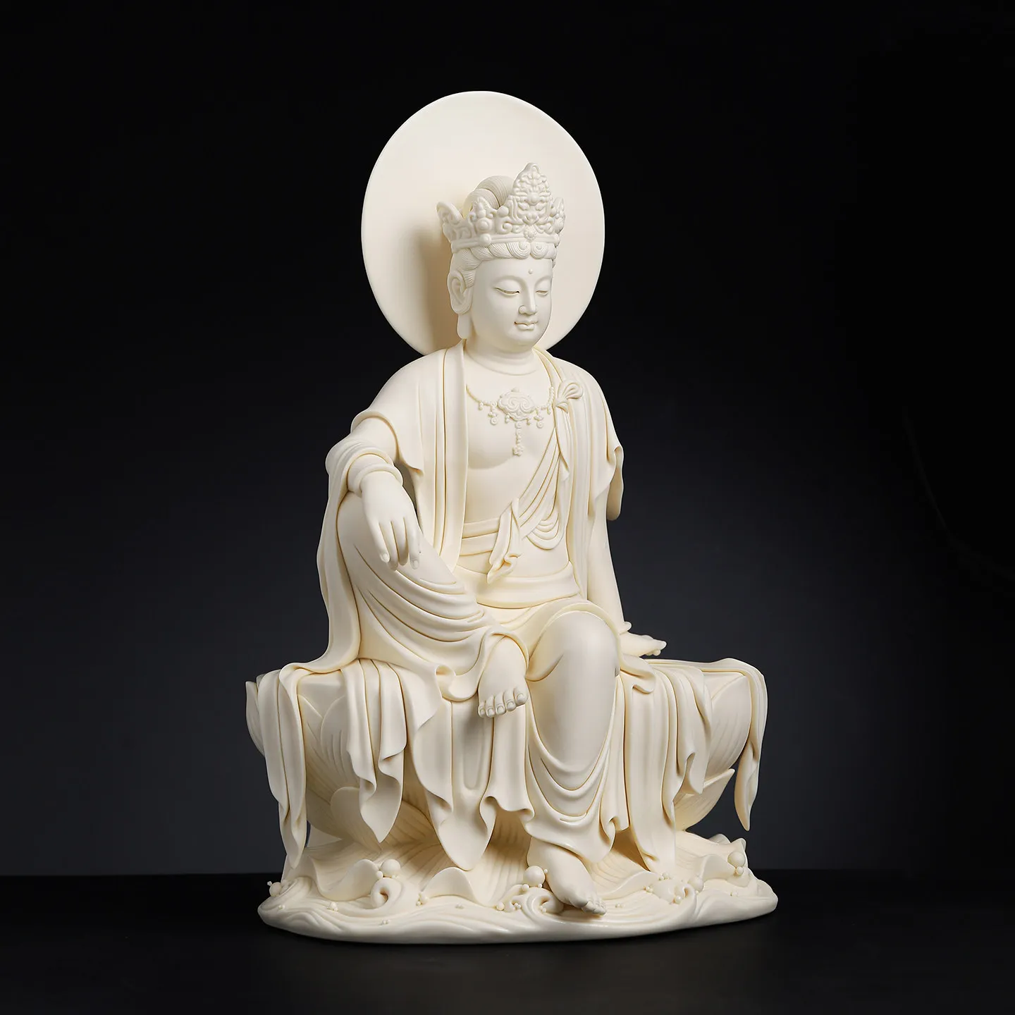 

CZ Sitting Waves Water Moon Guanyin Ceramics Guanyin Bodhisattva Home Living Room Buddha Statue Ornament