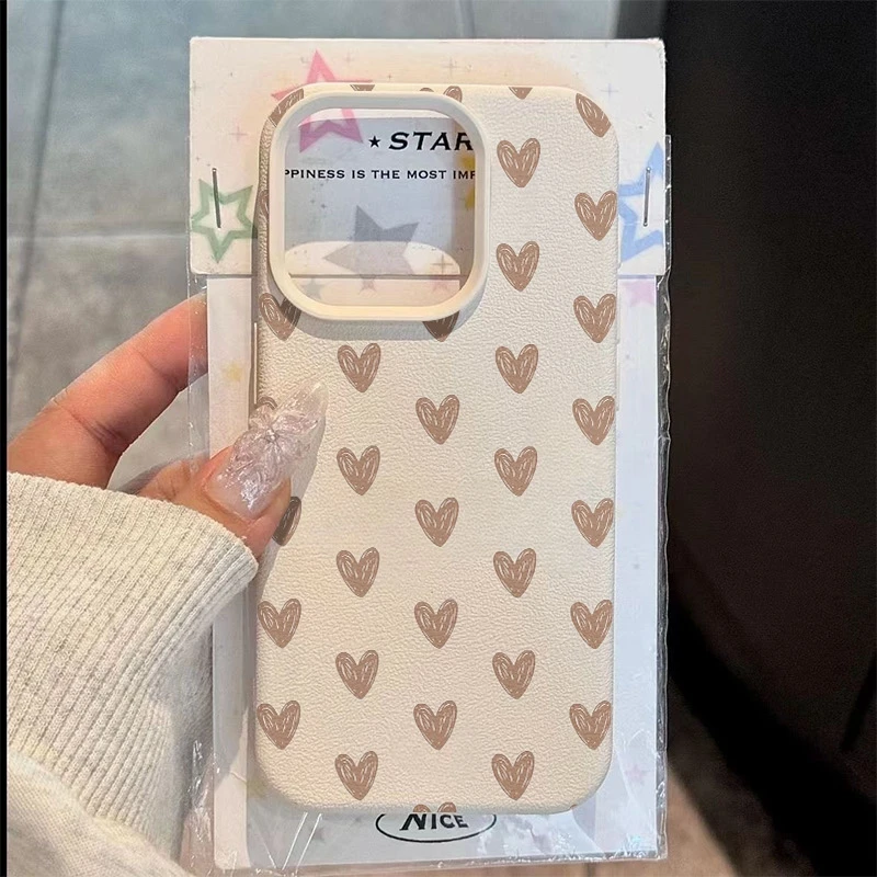 

Brown Heart Minimalist Pattern Phone Case For iPhone 17 Pro Max 16 15 14 13 12 11 XS X XR 7 8 Plus 16E 17 Air Shockproof Cover