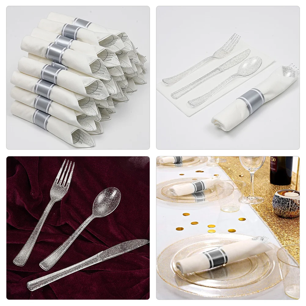 

1 set 1 Set Plastic Tableware Set Fork Spoon Kit For Party Wedding Banquet Festival Dinner Cutlery Steak Eating Tools Kitchen