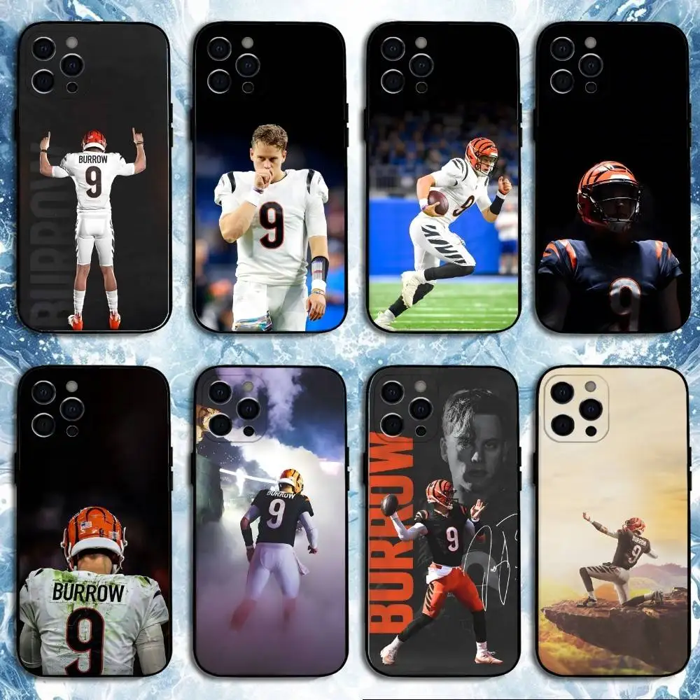 

Pro football Joe Burrow Phone Case For iPhone17,16,15,14,13,12,11 Plus,Pro Max, Soft Silicone Black Cover