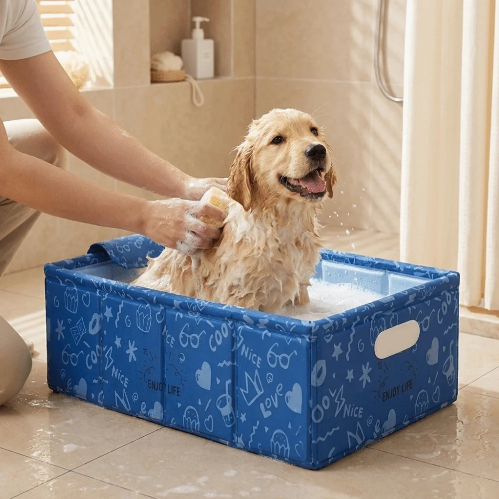 

Large Capacity Folding Dog Bathtub PVC Space Saving Dog Swimming Pool Drainage Holes Durable Pet Wading Pool for Cats and Dogs