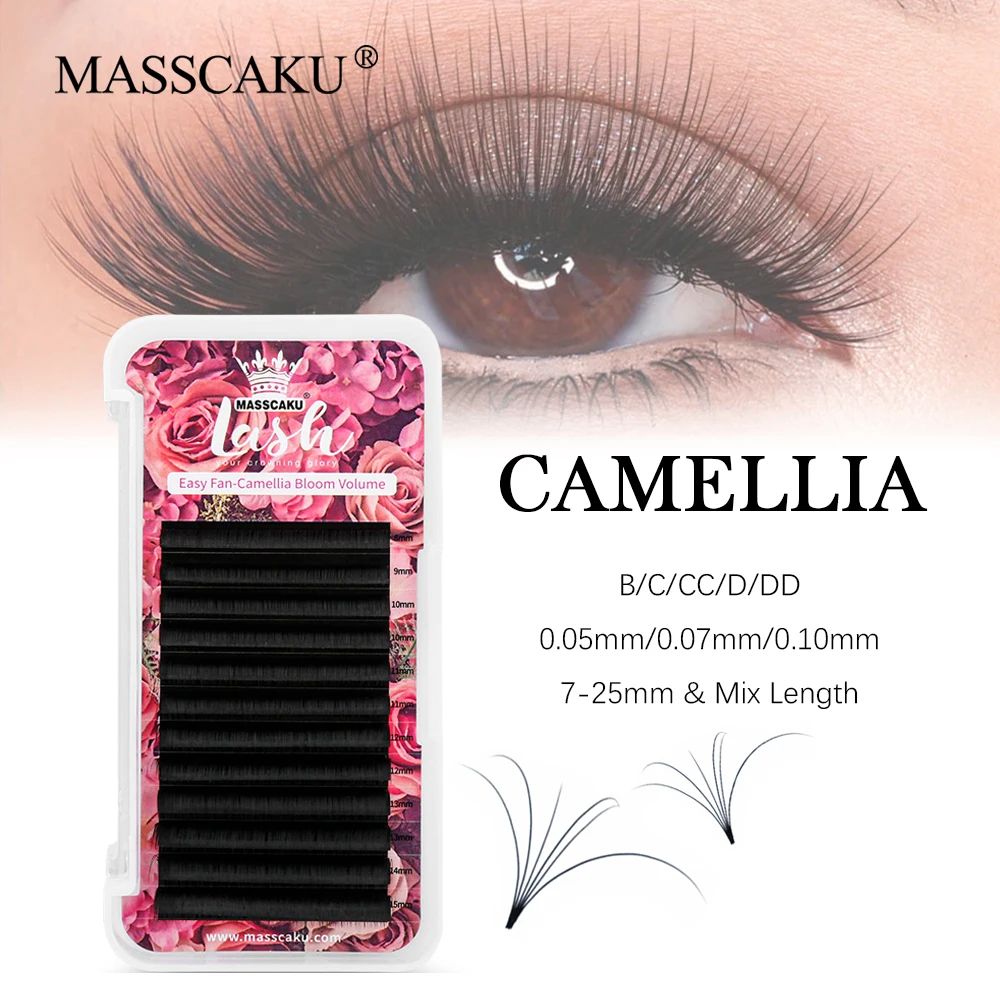 MASSCAKU Easy Fanning Eyelash Extensions Soft Matte Black Russian Volume Lashes 1S Fanning Professional Lash Makeup for Women