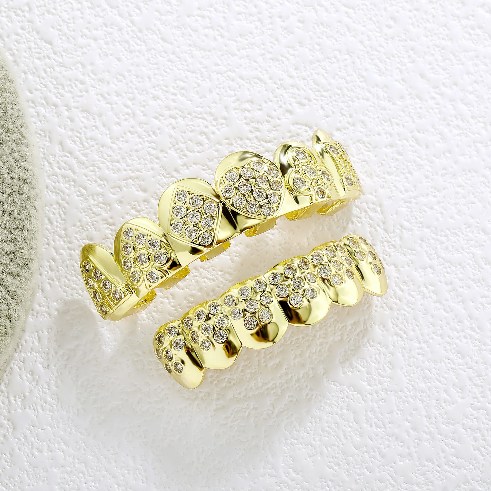Iced Out Grillz Teeth Jewelry Poker Card Diamond Shape CZ Zircon Upper Lower Tooth Cover Hip Hop Mouth Accessories