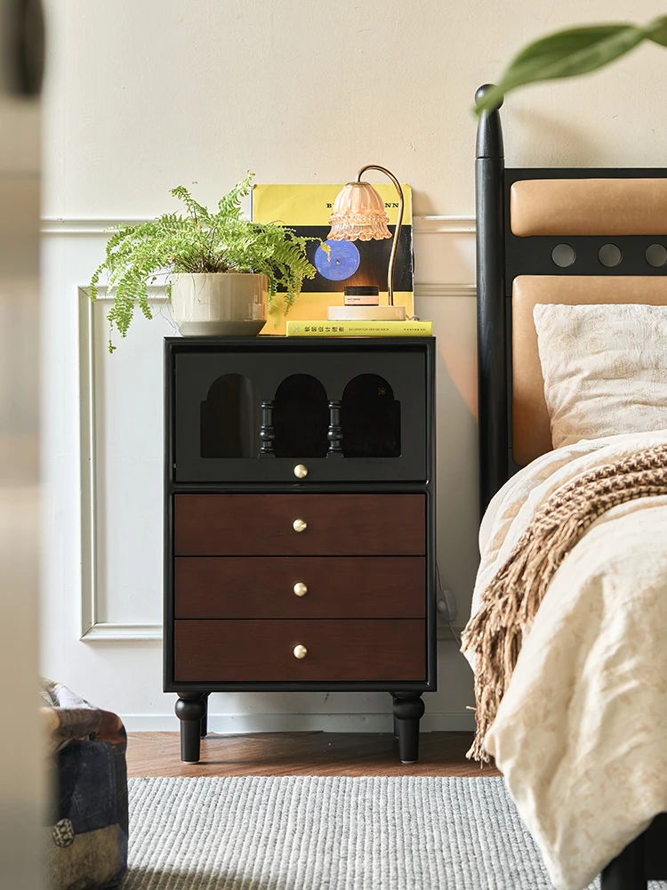 طاولة بجانب السرير من الخشب الصلب الأمريكي الفرنسي العتيق، خزانة صغيرة فاخرة وخفيفة الوزن