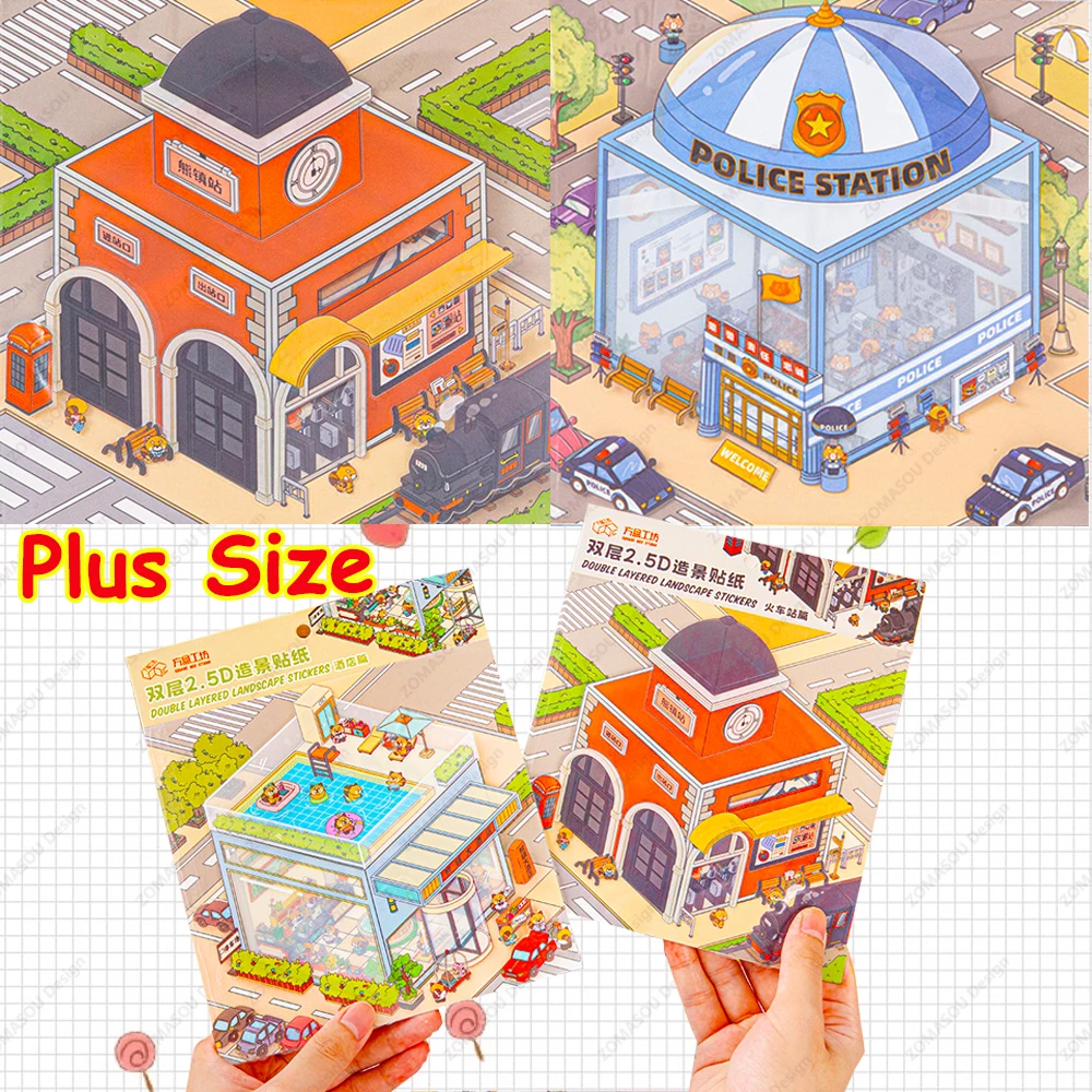 Lovely Grand Hotel  Size Double Layer Landscape 2.5D Cabin Scene Sticker Diy 3d House Stickers for Adult Kid Relief Stress