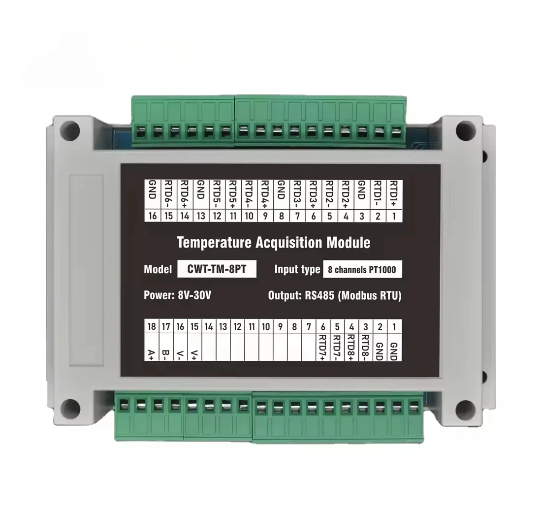 

8 Channels PT100/PT1000 Rs485 Modbus Output Temperature Acquisition Module