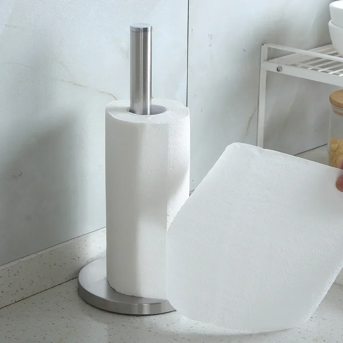 stainless steel vertical paper towel holder non-slip and drill-free kitchen paper plastic wrap holder roll paper towel holder