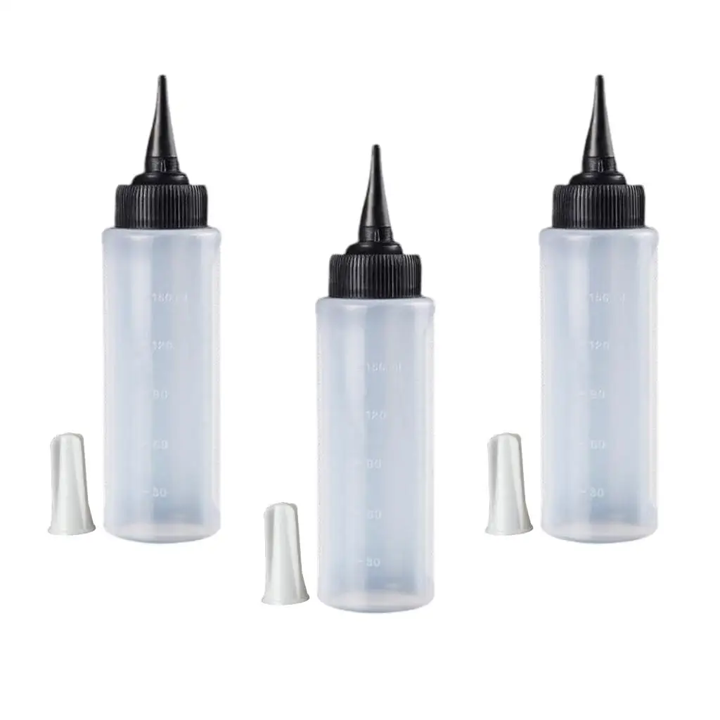 3pcs 150ml Empty Plastic Salon Hair Color Measuring Tinting Applicator Bottle Hair Washing Cleaning Refillable Squeeze Bottle
