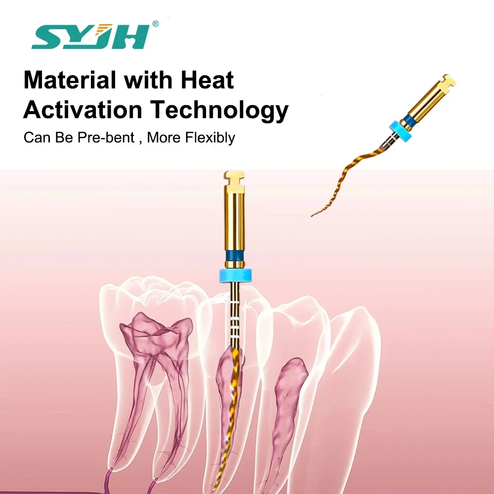 SYJH 6pcs/Box Dental Blue/Gold Niti Super Rotary Heat Activated Endodontic Canal Flexible Endo Rotary Files for Tooth Root Canal