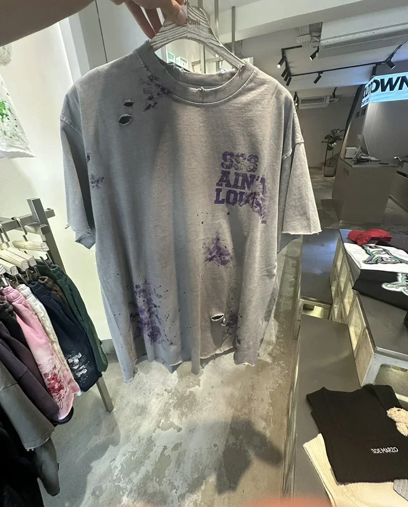 Sssaint Louis Purple Letter Washed Vintage American Style High