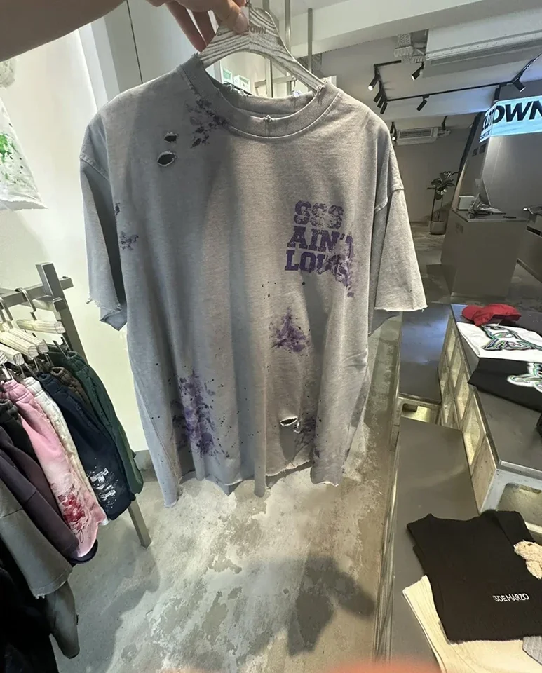 Sssaint Louis Purple Letter Washed Vintage American Style High