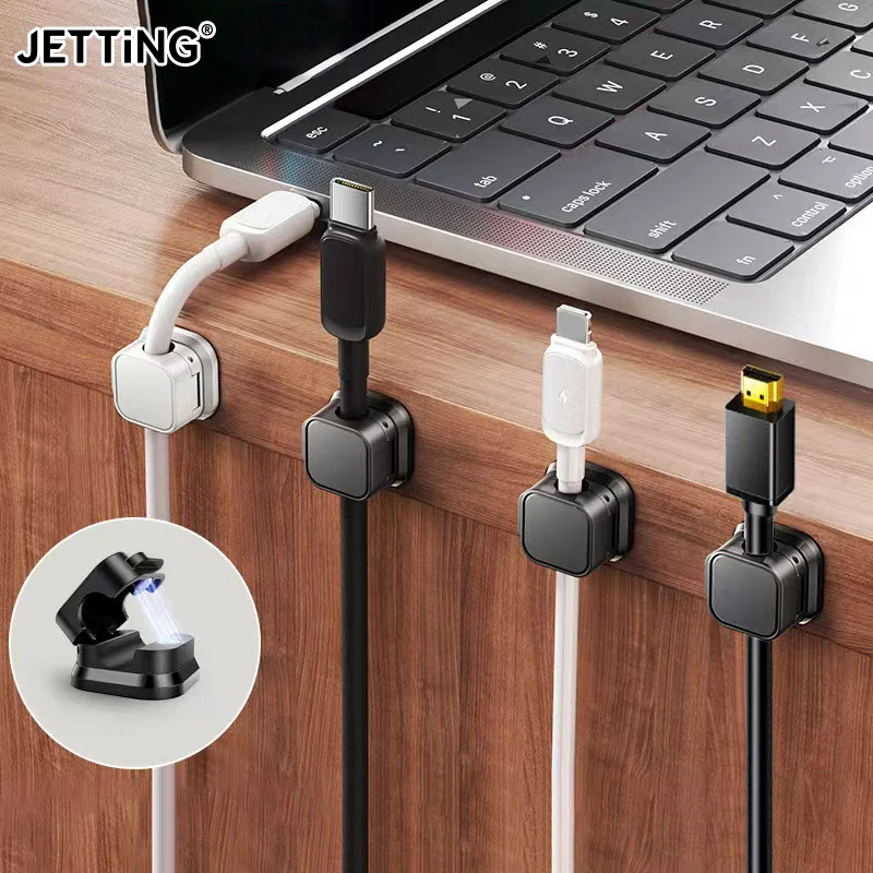 6PCS Black Magnetic Cable Management Clips Multi-Colored Cord Organizer Desk & Wall Mounted Hooks For Phone Data & Charger