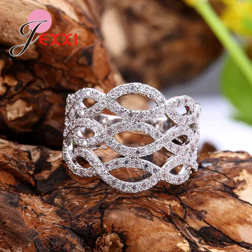 Vintage 925 Sterling Silver Engagement Crystal Rings For Women Bands Ring with Blue Bague Anel Wedding Rings Jewellery