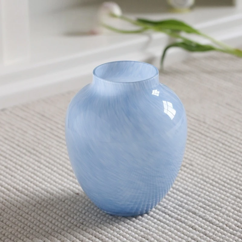 Premium blue few good-looking glass vase ornament French medieval living room desktop flower arrangement decoration
