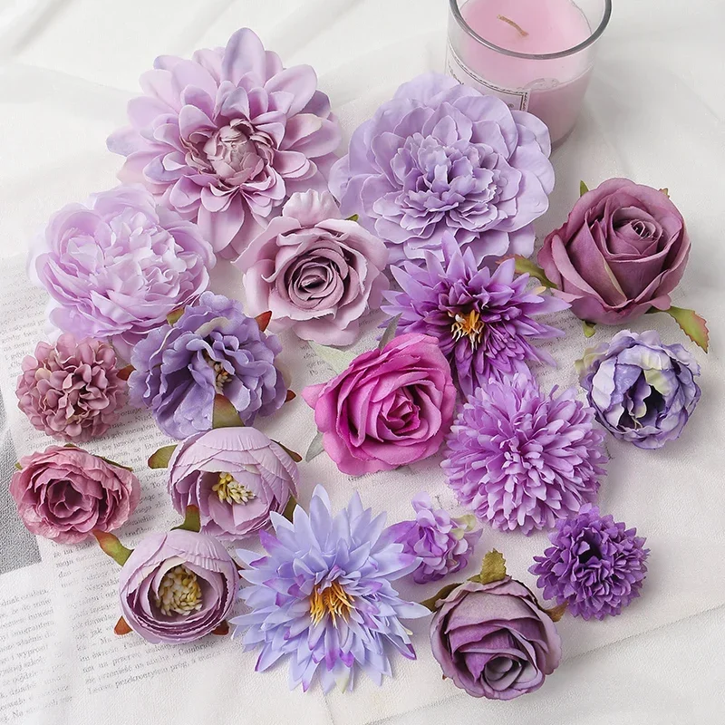 Bulk Artificial Flowers Head For Wedding Home Decor DIY Purple Flowers For Decoration Birthday Party Christmas Autumn Decoration