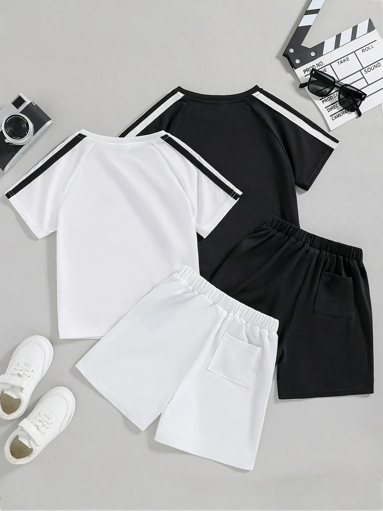 4pcs Set Boys' Summer Outfit Thin Sportswear Short Sleeve Shorts Casual Wear for Kids Suitable for Leisure And Sports Activities