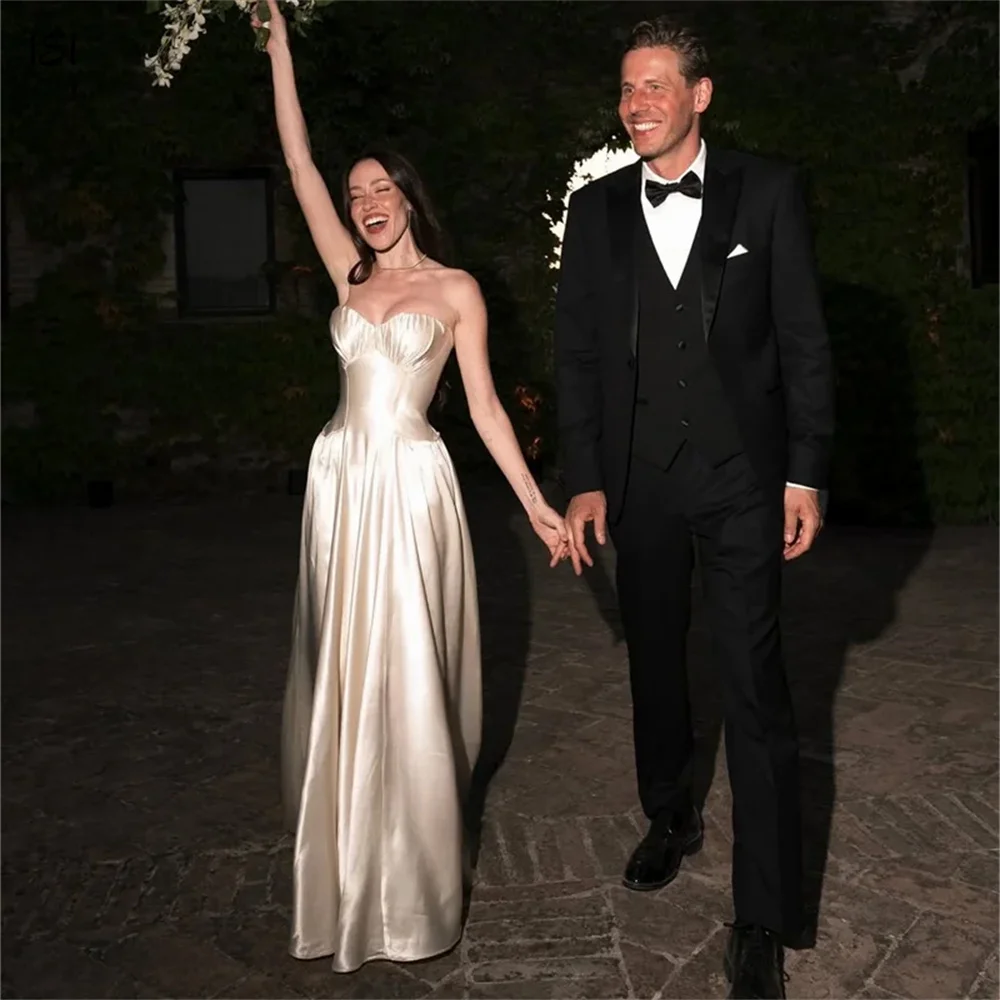 ISI Customized Silk Satin Romantic Wedding Dresses Sweetheart  A Line Floor-Length Bridal Party Evening Dresses 2026 New