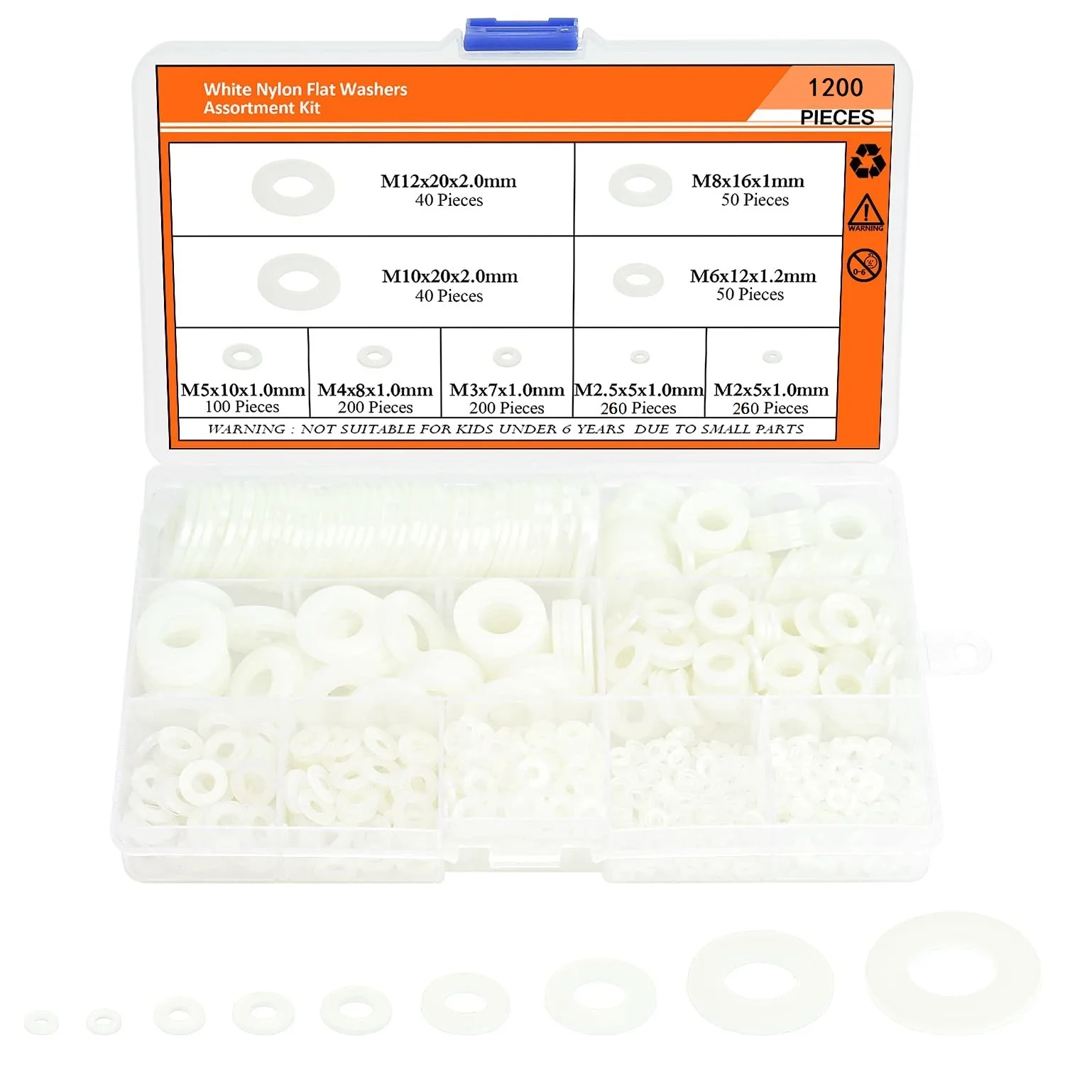 

700/1200PCS Nylon Flat Washer Set Various Sizes M2-M12 Combination Pack