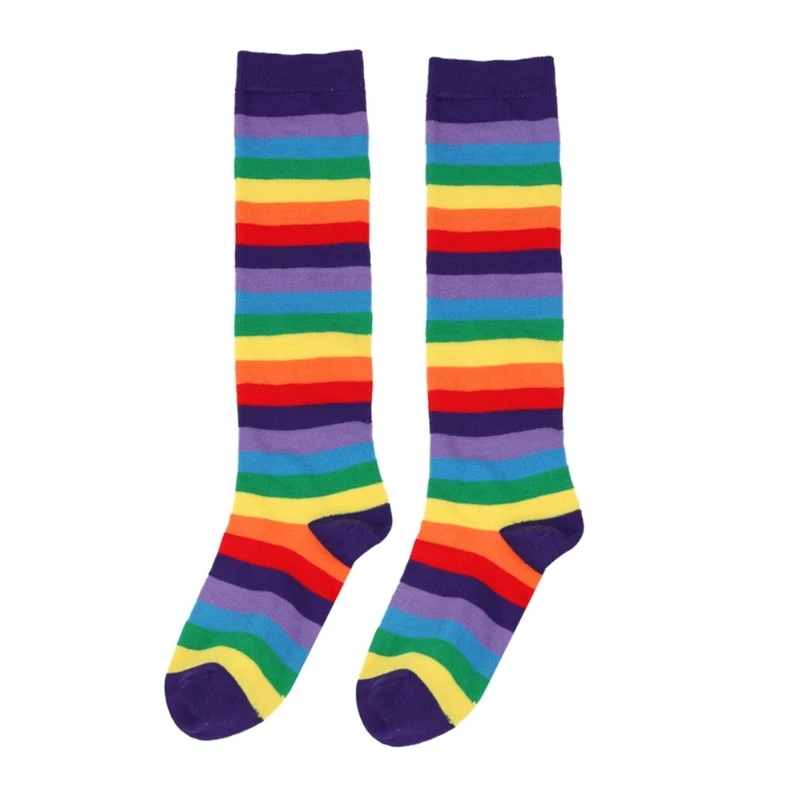 Rainbow-Color High Women Sock Spring Autumn Casual Basic Stocking for Women