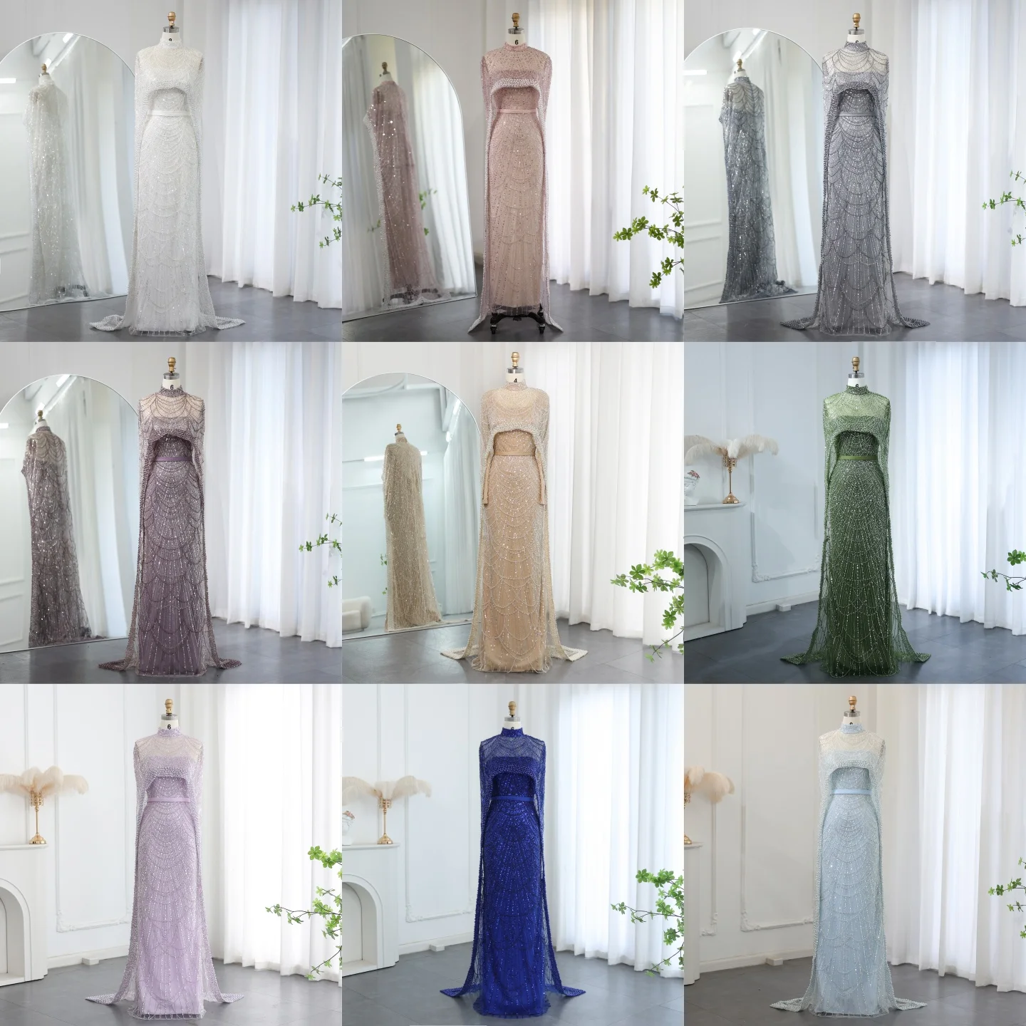 شارون سعيد فساتين سهرة فاخرة لؤلؤ دبي شامبانيا مع كيب جديد عربي للنساء حورية البحر لحفلات الزفاف والحفلات الراقصة SS369