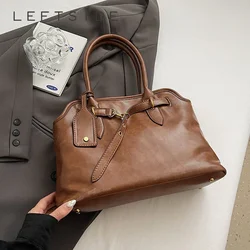 LEFTSIDE PU Leather Retro Tote Bag for Women 2024 Winter Trend New Fashion Y2K Handbags Females Travel Shoulder Crossbody Bags