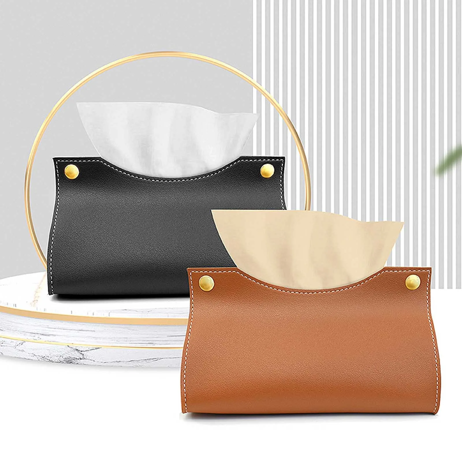 Tissue Box Holder Home Living Room Coffee Table Desktop Simple Napkin Box Kitchen Storage Paper Box PU Leather Organizers