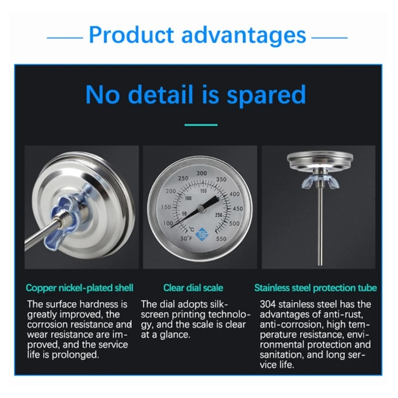 Thermomètres en acier inoxydable 10-287 ℃/50-550 ℉, cadrans à filetage 5/16UNG, compteur température, livraison directe