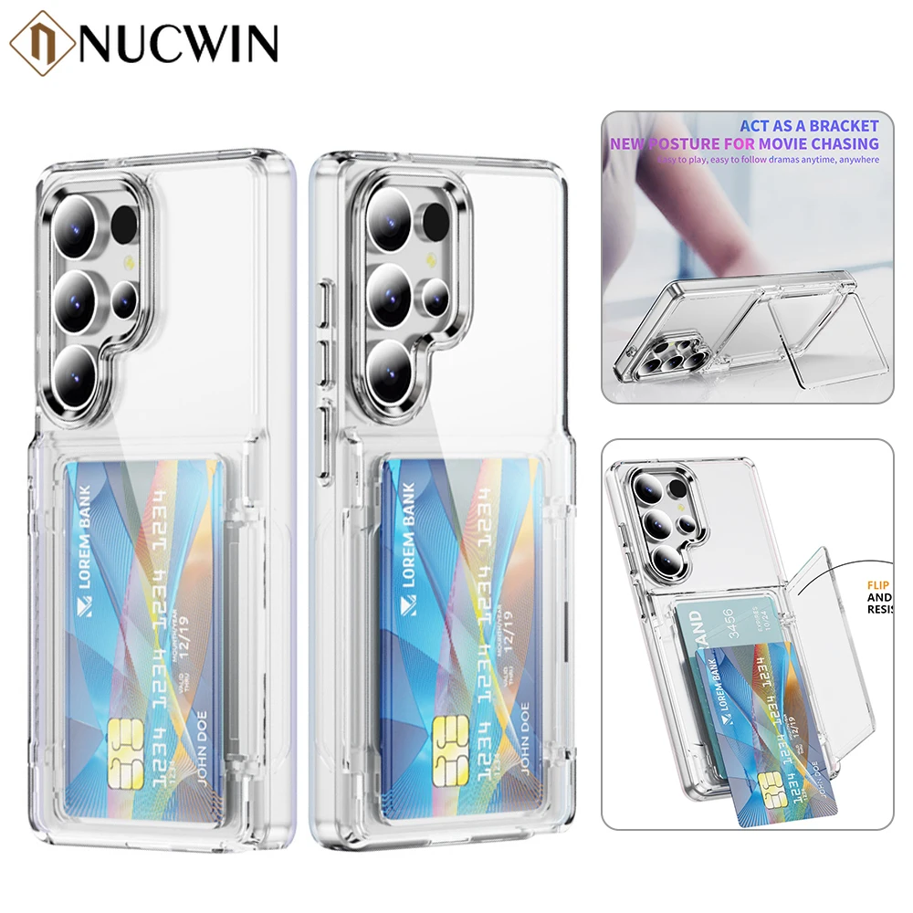 Прозрачный противоударный чехол-кошелек с кронштейном для Samsung Galaxy для Samsung S25 S24 S23 S22 Ultra S25 S24 Plus S25 Карман для держателя карт Прозрачный противоударный чехол-кошелек с кронштейном для Samsung Galaxy для Samsung S25 S24 S23 S22 Ultra S25 S24 Plus S25 Карман для держателя карт