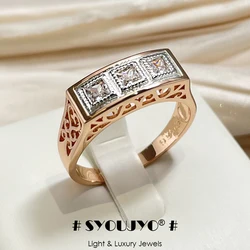 SYOUJYO Luxury Silver Plating Square Rose Gold Color Women's Ring Shiny Natural Zircon Vintage Fine Wedding Jewelry Rings Gift
