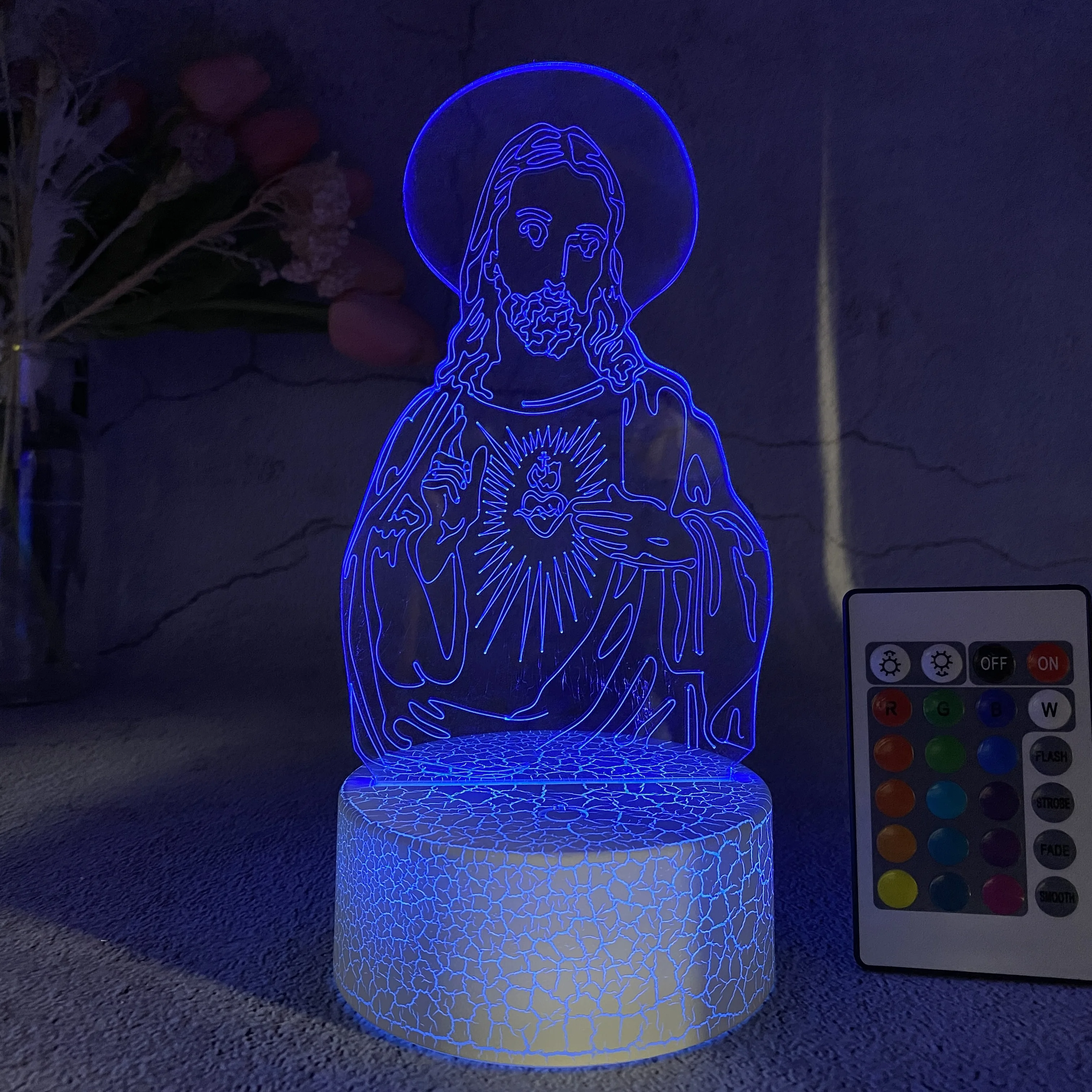 Acrílico colorido Jesús grieta 3D Plug-in dormitorio cama Simple pequeña luz nocturna alto nivel de apariencia