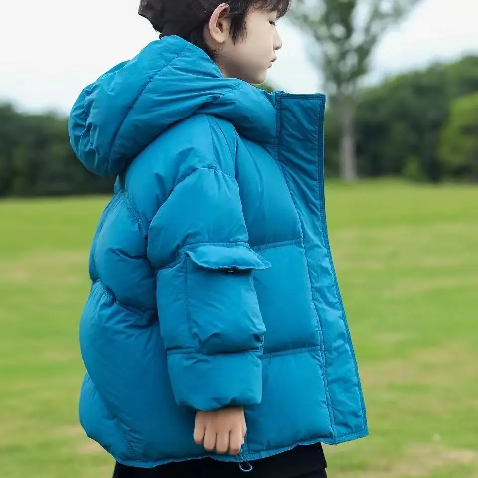 Children's Down Jacket Winter New Style Girls' and Boys' Baby White Duck Down Hooded Down Jacket