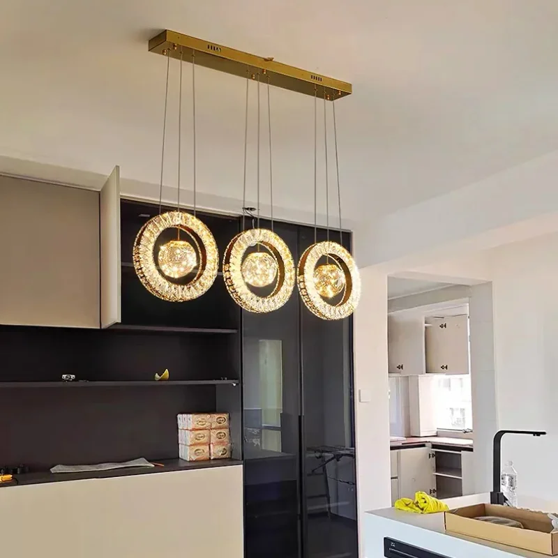 REVEN Customizable size Dimmable Pendant Lamp ring crystal Luster Chandelier Fishing line style for bedroom Home interior decor