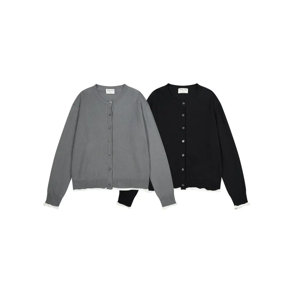 Matin Kim In Stock Korean  Letter Jacquard Knit Cardigan Unisex Oversized Crew Neck Sweater Outerwear Autumn Winter Warm
