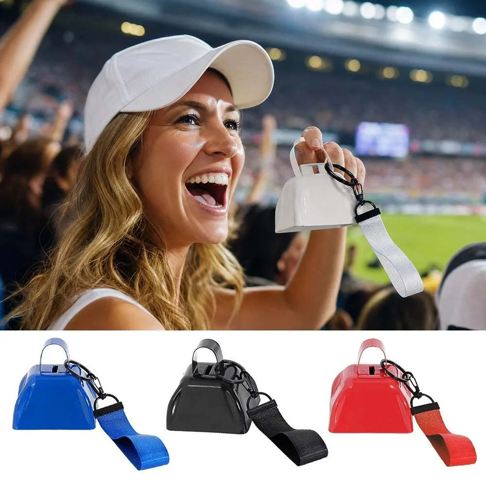 New 3 Inch Metal Cowbell Iron Celebration Event Hand Bell Backpack Pendant with Wrist Strap Noise Makers Cheering Accessories