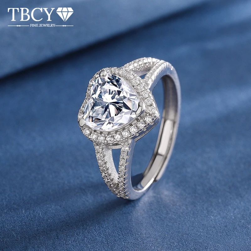 

TBCYD 1.5ct Heart Cut Moissanite Ring Adjustable Zircon Ring For Women 925 Silver Luxury Moissanite Ring For Wedding Jewelry
